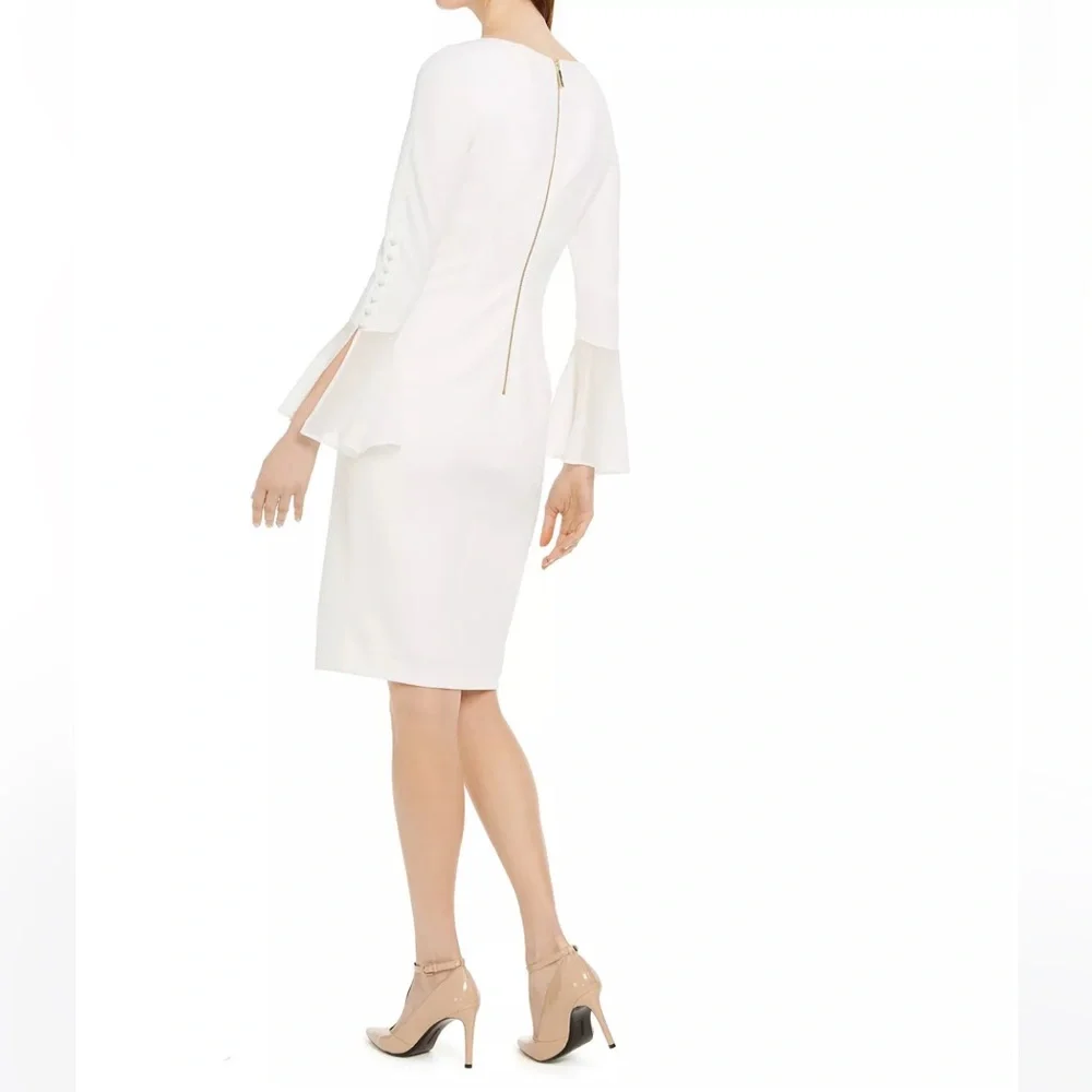NWT Calvin Klein Chiffon Bell Sleeve Dress - Picture 4 of 12